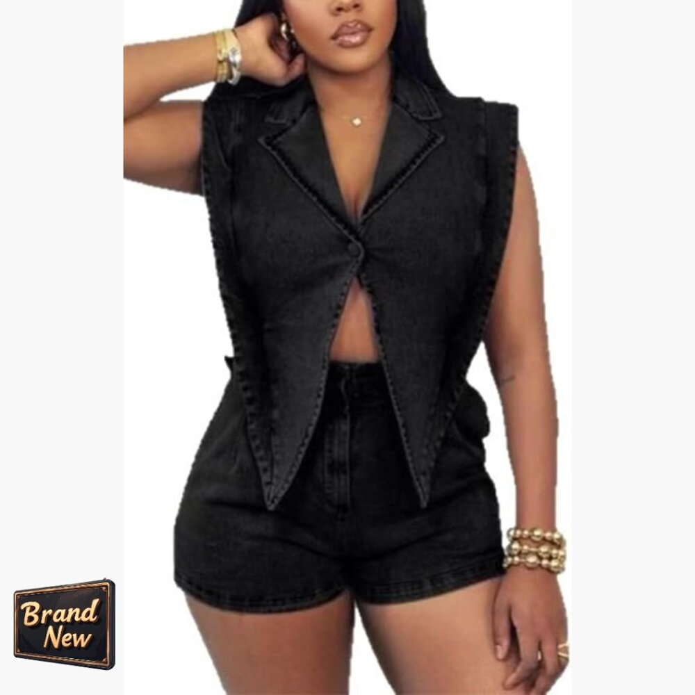Sleeveless Denim Romper, V-Neck Bodycon Jumpsuit With Cut Out Design